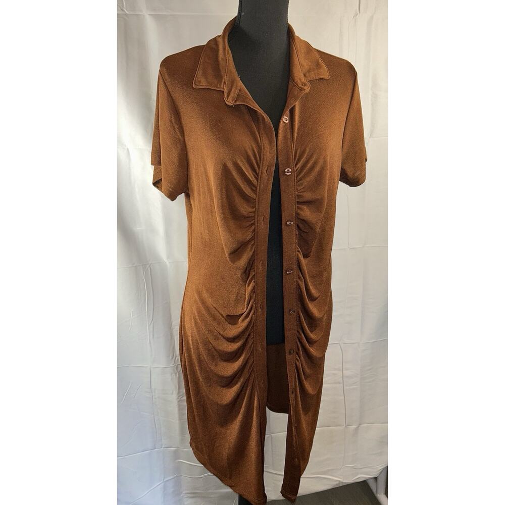 Rue21 Button Up Stretch Rust Sheath Shirt Dress w/ Collar Womens 1X